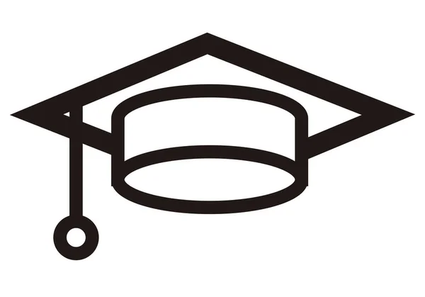 Icono Gorra Graduación Negra Sobre Fondo Blanco — Vector de stock