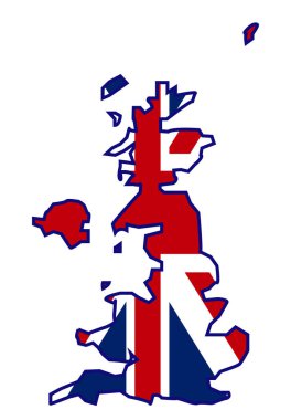 Beyaz arka planda İngiliz bayrağı bulunan Birleşik Krallık, İngiltere ve İrlanda haritası