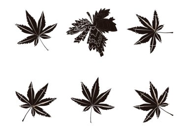 Beyaz arkaplanda ağaç yapraklarının siyah simgesi.