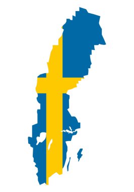 Beyaz zemin üzerinde bayrağı olan İsveç haritası silueti