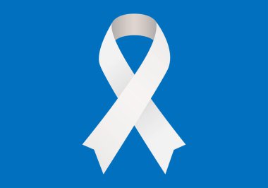 White ribbon on a blue background against lung cancer