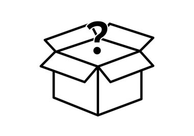 Soru işareti olan açık bir kutunun siyah simgesi