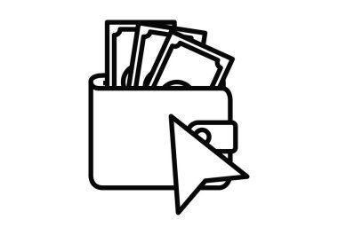 Banknotları ve imleci olan siyah cüzdan simgesi