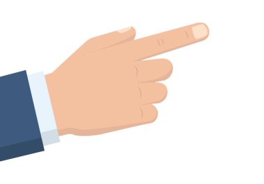 Takım elbiseli birinin eli işaret parmağıyla sağı işaret ediyor.