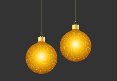 İki altın Noel mücevheri asılı, arka planda bir desen var.