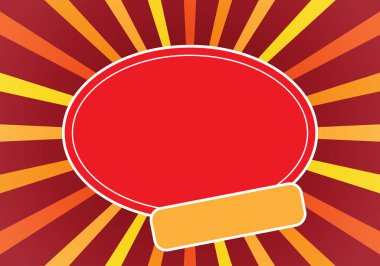 Metin için retro güneş patlaması arkaplanı ve kırmızı oval alanı olan tanıtım pankartı şablonu