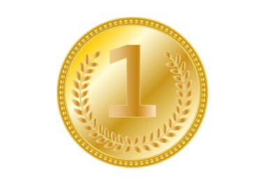 Altın madalya bir numara ve defne çelengi, birinciliğin sembolü, zafer, başarı ve ödülün.