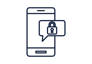 Güvenli ve şifreli iletişim için mesaj balonu ve asma kilitli cep telefonu simgesi