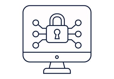 Siber güvenlik için asma kilit ve devre düğümlerine sahip bilgisayar izleme simgesi