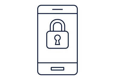 Veri koruması için ekranda güvenlik kilidi bulunan bir cep telefonu simgesinin vektör illüstrasyonu.