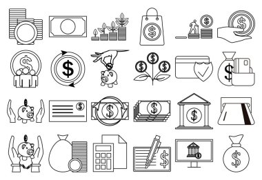 Economic and monetary management icon sheets