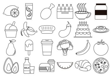 Beslenme için yiyecek, meyve ve içecek çizgisi simgesi