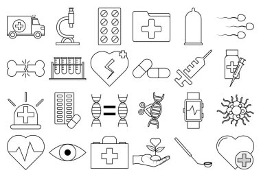 Sağlığın, biyolojinin, tıbbın ve acil servisin ince çizgi simgesi