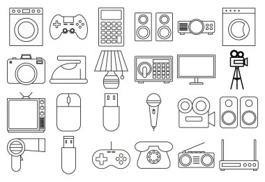 Elektronik cihazların simge sayfası ve ev teknolojisi