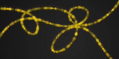 Parlak sarı parçacıkların kıvrımlı çizgileriyle koyu soyut arkaplan