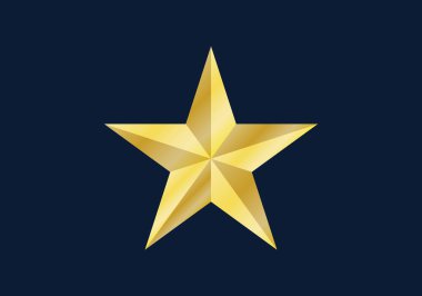 Koyu mavi arka planda metalik etkisi olan beş köşeli parlak altın yıldız.