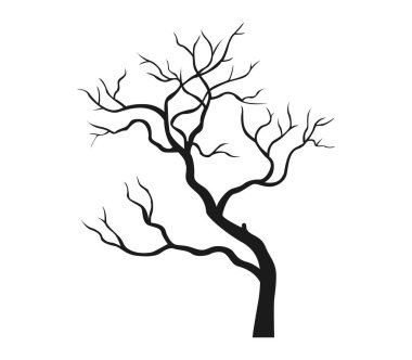 Siyah siluette dalları bükülmüş yapraksız ağaç.