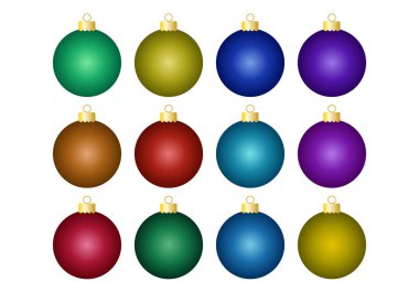 Altın parçalı çeşitli renklerde 12 Noel mücevheri.