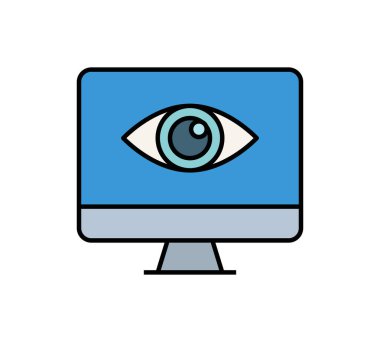 Merkezde düz biçimli göz simgesi olan bilgisayar monitörü