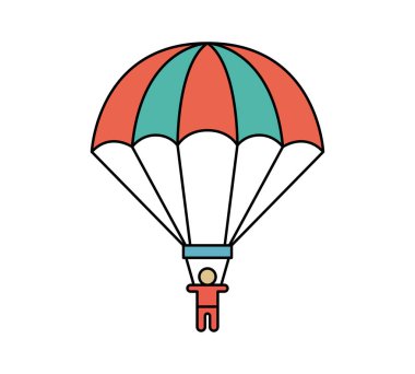 Havada paraşütçü var. Kırmızı ve turkuaz bir paraşüt.