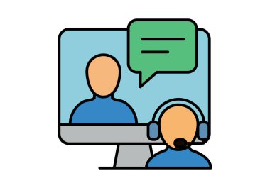 Kulaklık takan müşteri hizmetleri operatörü bir bilgisayar monitöründe teknik destek video görüşmesi yapıyor.