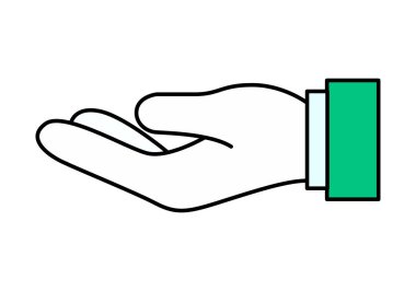 Bir şeyi almak veya tutmak için insan elini beyaz arka planda yeşil gömlek kollu bir pozisyonda açın