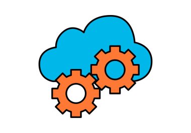 Bulut hesaplama hizmetlerini ve otomatik veri işlemeyi temsil eden turuncu vitesli mavi bulut