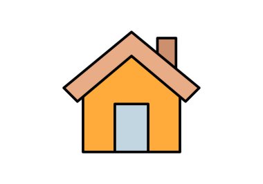 Şömineli ve mavi kapılı turuncu ev.