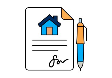 Kalemle imzalanmış bir ev satın alma anlaşmasının simgesi