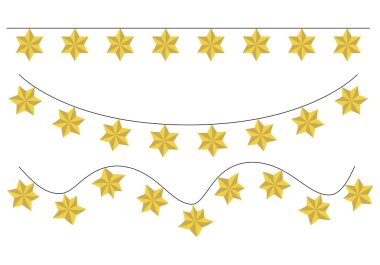 Noel süsü olarak izole edilmiş altın yıldız çelenkleri.