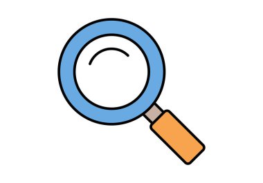 Arama kavramları için mavi lens ve turuncu saplı büyüteç simgesi