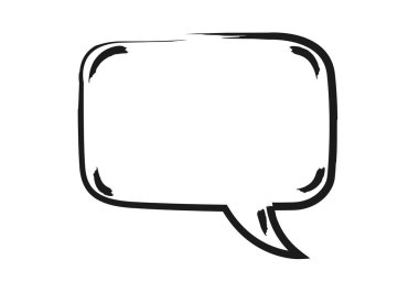 Yuvarlak kenarlı dikdörtgen konuşma balonu, siyah fırça darbeleriyle elle çizilmiş.