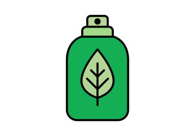 Organik ürünler için doğal yaprak ikonu içeren çevre dostu yeşil sprey şişesi.
