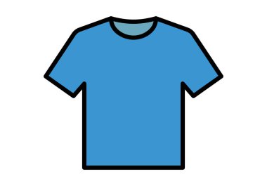 Kısa kollu, yuvarlak boyunlu ve kalın siyah çizgili mavi tişört.