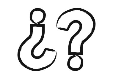 Elle çizilmiş açılış ve kapanış soru işaretleri beyaz arka planda fırça darbesi etkisi ile siyah