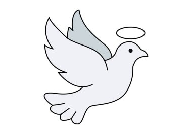 Barış ve maneviyatın sembolü olarak bir meleğin halesiyle uçan beyaz güvercin.