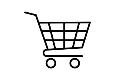 E-ticaret için minimal siyah alışveriş arabası ve beyaz arka planda satışlar