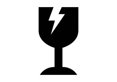 Kırık cam simgesi siyah beyaz arka planda ambalaj ve lojistik için kırılgan malları sembolize ediyor.