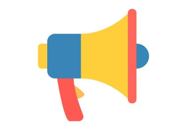 Beyaz arka planda iletişim ve pazarlama için canlı renkli megafon