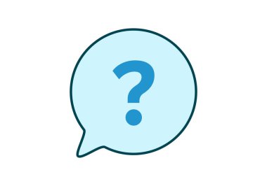 Şüphe ve müşteri hizmetlerini temsil eden merkezi bir soru işareti içeren mavi konuşma balonu