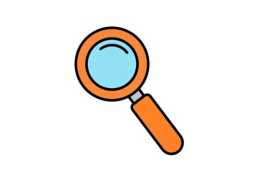 Beyaz arkaplanda arama yapmak için mavi camlı turuncu büyüteç