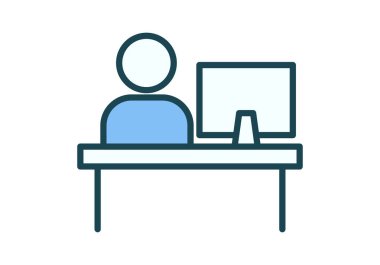 Ofis masasında kişisel bir bilgisayarla çalışan bir çalışan.