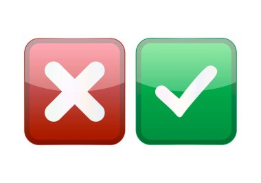 İşaretli ve çapraz sembollü onay ve ret düğmesi simgeleri