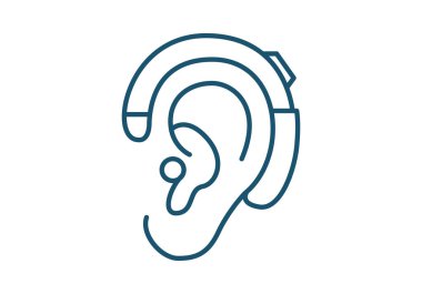 Kulak arkası işitme cihazı, mavi çizgideki bir insan kulağının üzerinde.