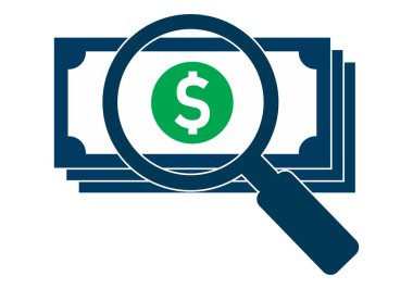 Finansal denetim ve yatırım analizi kavramları için dolar banknotları üzerinde mobil büyüteç