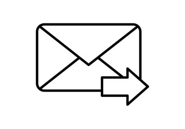 Bir ileti gönderildiğini gösteren sağ işaret eden bir okla birlikte kapalı bir e-posta zarfı.