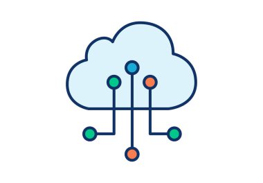 Bilgisayar ve veri hizmetlerini temsil etmek için çeşitli renklerde ağ bağlantıları olan dijital depolama bulutu