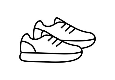 Ayakkabı ve aktif yaşam tarzı kavramları için çizim sırasında bağcıklı ve lastik tabanlı bir çift beyaz spor ayakkabı.