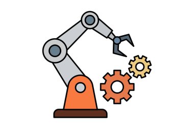 Endüstriyel robot kolu mekanik kavrayıcısı ve renkli dişlileri var.