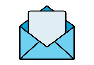 İçinde kağıt olan açık mavi bir posta zarfının simgesi